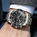 OLEVS 2926Watches for Men Chronograph Business Dress Quartz Stainless Steel Waterproof Moon Phase Male Watch Wrist Watches Reloj Para Hormber