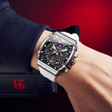 OLEVS 2942 Watches for Men Chronograph Waterproof Luxury Dress Quartz Silicon Strap Multifunction Moon Phase Calendar Luminous Men Wrist Watches Reloj Para Hombre Black/Red