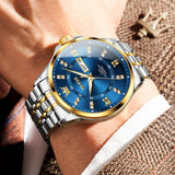 OLEVS 3620 Watches for Men Business Dress Analog Quartz Date Stainless Steel Easy Read Waterproof Luminous Luxury Casual Mens Wrist Watches Reloj Para Hombre Gold/Silver/Blue