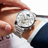 OLEVS 3640 Chronograph Watches for Men Waterproof Business Dress Analog Quartz Luxury Moon Phase Stainless Steel Roman Numeral Luminous Casual Mens Wrist Watches Reloj Para Hombre