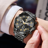 OLEVS 3676 Chronograph Watches for Men Business Dress Analog Quartz Gold Plated Stainless Steel Moon Phase Waterproof Luminous Date Luxury Mens Wrist Watches Reloj Para Hombre