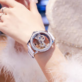OLEVS 6699 Automatic Watches for Womens Mechanical Diamond Skeleton Self Winding Luxury Dress Waterproof Luminous Ladies Watches Womens Wrist Watches Gift Reloj Para Mujer
