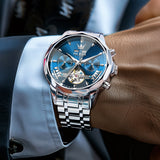 OLEVS 6619 Automatic Watches for Men Luxury Dress Waterproof Self Winding Mechanical Chronograph Diamond Stainless Steel Luminous Date Skeleton Tourbillon Mens Watches Gift Reloj Para Hombre