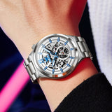 OLEVS 6722 Skeleton Watches for Men Luxury Dress Automatic Self Winding Mechanical Gold Plated Stainless Steel Waterproof Luminous Business Men Wrist Watch Reloj Para Hombre