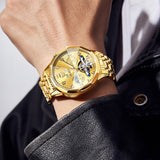 OLEVS 6621Automatic Watches for Men Luxury Dress Waterproof Self Winding Mechanical Moon Phase Chronograph Stainless Steel Luminous Diamond Date Skeleton Tourbillon Wristwatch for Men Reloj Para Hombre
