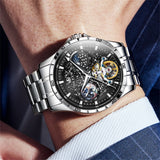 OLEVS 6689 Automatic Watches for Mens Starry Sky Skeleton Tourbillon Self Winding Mechanical Moon Phase Luminous Waterproof Luxury Dress Mens Wrist Watches Gifts Reloj Para Hombre Black/Blue/Green