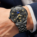 OLEVS 3638 Watches for Men Business Dress Waterproof Analog Quartz Stainless Steel Luminous Day Date Roman Numeral Classic Men Wrist Watches Reloj Para Hombre Black Dial