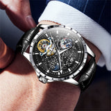 OLEVS 6689 Automatic Watches for Mens Starry Sky Skeleton Tourbillon Self Winding Mechanical Moon Phase Luminous Waterproof Luxury Dress Mens Wrist Watches Gifts Reloj Para Hombre Black/Blue/Green