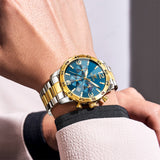 OLEVS 3678 Watches for Men Luxury Dress Chronograph Analog Quartz Gold Plated Stainless Steel Moon Phase Waterproof Luminous Date Fashion Mens Wrist Watches Reloj Para Hombre