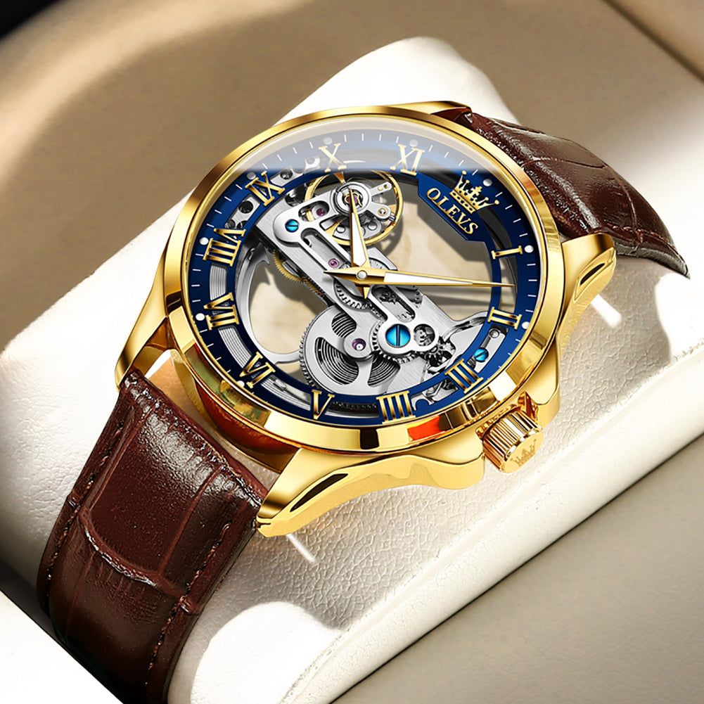Brown Strap - Blue Dial Gold Trim