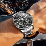 OLEVS 6715 Automatic Watches for Men Skeleton Self Winding Mechanical Fashion Dress Chronograph Moon Phase Stainless Steel Waterproof Luminous Mens Wrist Watches Gift Reloj Para Hombre
