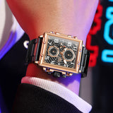 OLEVS 2958 Watches for Men Business Dress Chronograph Analog Quartz Square Dial Stainless Steel Waterproof Luminous Date Fashion Mens Wrist Watches Reloj Para Hombre