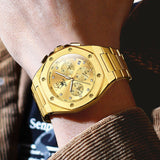 OLEVS 3626 Watches for Men Business Dress Analog Quartz Chronograph Gold Plated Stainless Steel Waterproof Luminous Date Classic Mens Wrist Watches Reloj Para Hombre
