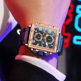 OLEVS 2958 Watches for Men Business Dress Chronograph Analog Quartz Square Dial Stainless Steel Waterproof Luminous Date Fashion Mens Wrist Watches Reloj Para Hombre