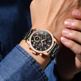 OLEVS 3660 Chronograph Watches for Men Fashion Dress Analog Quartz Moon Phase Stainless Steel Waterproof Luminous Date Luxury Mens Wrist Watches Reloj Para Hombre Rose/Black