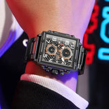 OLEVS 2958 Watches for Men Business Dress Chronograph Analog Quartz Square Dial Stainless Steel Waterproof Luminous Date Fashion Mens Wrist Watches Reloj Para Hombre