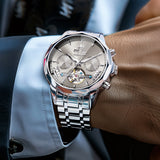 OLEVS 6619 Automatic Watches for Men Luxury Dress Waterproof Self Winding Mechanical Chronograph Diamond Stainless Steel Luminous Date Skeleton Tourbillon Mens Watches Gift Reloj Para Hombre