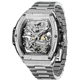 OLEVS 6021 Automatic Men's Watches Skeleton Dragon Mechanical Self-Winding Fashion Business Dress Stainless Steel Waterproof Luminous Wrist Watches for Men Gold Rose