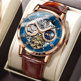 Brown Strap - Blue Dial Rose Trim