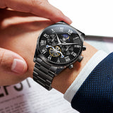 OLEVS 3640 Chronograph Watches for Men Waterproof Business Dress Analog Quartz Luxury Moon Phase Stainless Steel Roman Numeral Luminous Casual Mens Wrist Watches Reloj Para Hombre
