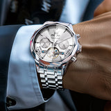 OLEVS 6619 Automatic Watches for Men Luxury Dress Waterproof Self Winding Mechanical Chronograph Diamond Stainless Steel Luminous Date Skeleton Tourbillon Mens Watches Gift Reloj Para Hombre