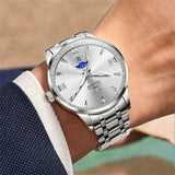 OLEVS 3646 Watches for Men Diamond Business Dress Casual Analog Quartz Stainless Steel Waterproof Luminous Day Date Men Wrist Watches Reloj Para Hombre White Dial