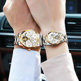 OLEVS 3186+3202 Couple Pair Watches Set Automatic Mechanical Self Winding Dress Matching Watch for His and Hers Valentines Day Gifts