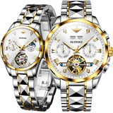 OLEVS 3186+3202 Couple Pair Watches Set Automatic Mechanical Self Winding Dress Matching Watch for His and Hers Valentines Day Gifts