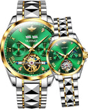 OLEVS 3186+3202 Couple Pair Watches Set Automatic Mechanical Self Winding Dress Matching Watch for His and Hers Valentines Day Gifts