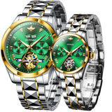 OLEVS 3186+3202 Couple Pair Watches Set Automatic Mechanical Self Winding Dress Matching Watch for His and Hers Valentines Day Gifts