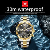 OLEVS 3678 Watches for Men Luxury Dress Chronograph Analog Quartz Gold Plated Stainless Steel Moon Phase Waterproof Luminous Date Fashion Mens Wrist Watches Reloj Para Hombre