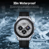 OLEVS 9911 Watches for Men Chronograph Waterproof Luxury Dress Quartz Silicon Strap Multifunction Moon Phase Business Calendar Luminous Men Wrist Watches Reloj Para Hombre Gray/Black/White