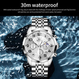 OLEVS 3676 Chronograph Watches for Men Business Dress Analog Quartz Gold Plated Stainless Steel Moon Phase Waterproof Luminous Date Luxury Mens Wrist Watches Reloj Para Hombre
