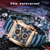 OLEVS 2958 Watches for Men Business Dress Chronograph Analog Quartz Square Dial Stainless Steel Waterproof Luminous Date Fashion Mens Wrist Watches Reloj Para Hombre