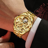 OLEVS 3176 Men Automatic Watch Diamond Skeleton Mechanical Original Luxury Self Winding Moon Phase Calendar Waterproof Wrist Watch for Men