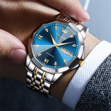 OLEVS 9982 Automatic Watches for Men Self Winding Mechanical Luxury Dress Stainless Steel Two Tone Strap Diamond Waterproof Luminous Date Mens Wrist Watches Reloj Para Hombre Black/Blue/Gold/White