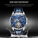 OLEVS 6689 Automatic Watches for Mens Starry Sky Skeleton Tourbillon Self Winding Mechanical Moon Phase Luminous Waterproof Luxury Dress Mens Wrist Watches Gifts Reloj Para Hombre Black/Blue/Green