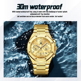 OLEVS 3626 Watches for Men Business Dress Analog Quartz Chronograph Gold Plated Stainless Steel Waterproof Luminous Date Classic Mens Wrist Watches Reloj Para Hombre