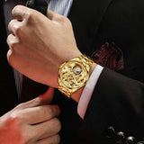 OUPINKE 3176 Men's Luxury Gold-Tone Dragon Tourbillon Dress Watch