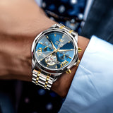 OLEVS 6619 Automatic Watches for Men Luxury Dress Waterproof Self Winding Mechanical Chronograph Diamond Stainless Steel Luminous Date Skeleton Tourbillon Mens Watches Gift Reloj Para Hombre