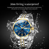 OLEVS 3620 Watches for Men Business Dress Analog Quartz Date Stainless Steel Easy Read Waterproof Luminous Luxury Casual Mens Wrist Watches Reloj Para Hombre Gold/Silver/Blue