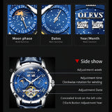 OLEVS 6690 Mens Automatic Watches Self-Winding Starry Sky Diamond Skeleton Luxury Wrist Watch Waterproof Luminous