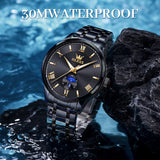 OLEVS 3638 Watches for Men Business Dress Waterproof Analog Quartz Stainless Steel Luminous Day Date Roman Numeral Classic Men Wrist Watches Reloj Para Hombre Black Dial