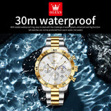 OLEVS 3678 Watches for Men Luxury Dress Chronograph Analog Quartz Gold Plated Stainless Steel Moon Phase Waterproof Luminous Date Fashion Mens Wrist Watches Reloj Para Hombre