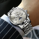 OLEVS 6633 Mens Watches Automatic Luxury Big Face Multi Calendar Stainless Steel Waterproof Luminous Wrist Watch for Men