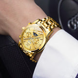 OLEVS 6633 Mens Watches Automatic Luxury Big Face Multi Calendar Stainless Steel Waterproof Luminous Wrist Watch for Men