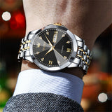 OLEVS 9982 Automatic Watches for Men Self Winding Mechanical Luxury Dress Stainless Steel Two Tone Strap Diamond Waterproof Luminous Date Mens Wrist Watches Reloj Para Hombre Black/Blue/Gold/White