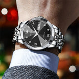 OLEVS 9982 Automatic Watches for Men Self Winding Mechanical Luxury Dress Stainless Steel Two Tone Strap Diamond Waterproof Luminous Date Mens Wrist Watches Reloj Para Hombre Black/Blue/Gold/White