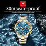 OLEVS 3678 Watches for Men Luxury Dress Chronograph Analog Quartz Gold Plated Stainless Steel Moon Phase Waterproof Luminous Date Fashion Mens Wrist Watches Reloj Para Hombre