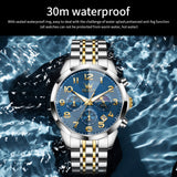 OLEVS 3676 Chronograph Watches for Men Business Dress Analog Quartz Gold Plated Stainless Steel Moon Phase Waterproof Luminous Date Luxury Mens Wrist Watches Reloj Para Hombre